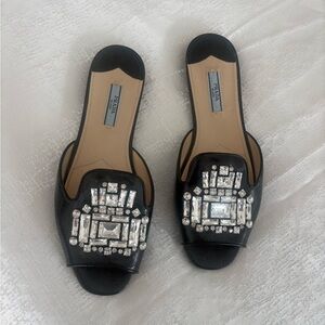 Prada Black Crystal Embellished Mules